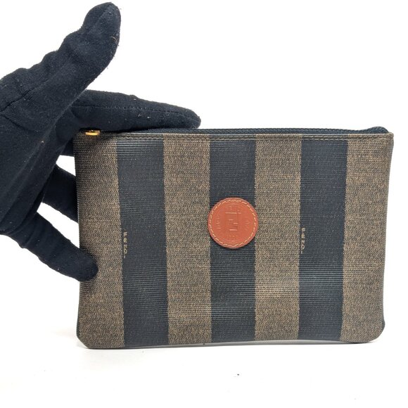 FENDI Pequin Stripe Zipper Pouch Clutch - Picture 2 of 10